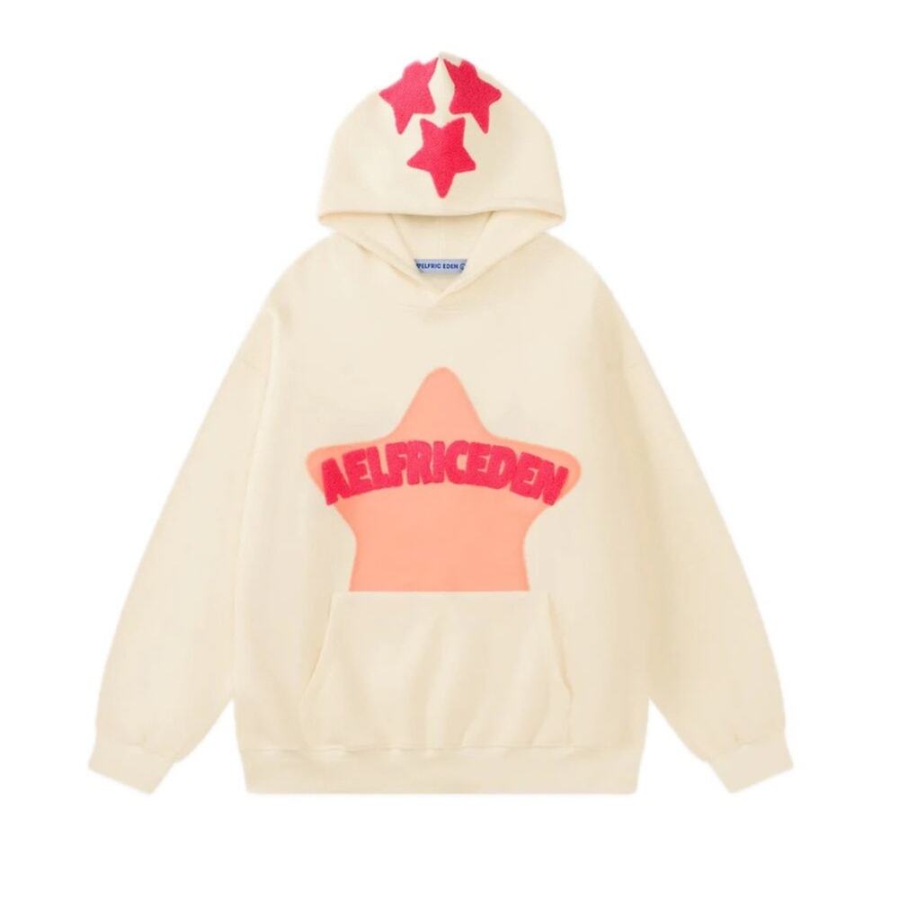 Aelfric Eden Relaxed Vintage Embroidery Eden Star Hoodie Sweatshirt in White